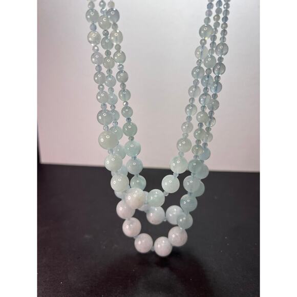 Triple strand aquamarine necklace with sterling silver lobster clasp - Picture 6 of 11